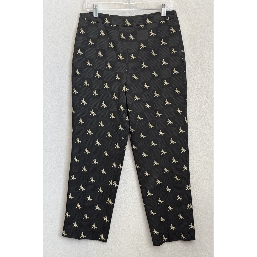 Talbots Women's Petites 10 Black Dragonfly Embroidered Lined Straight Leg Pants‎